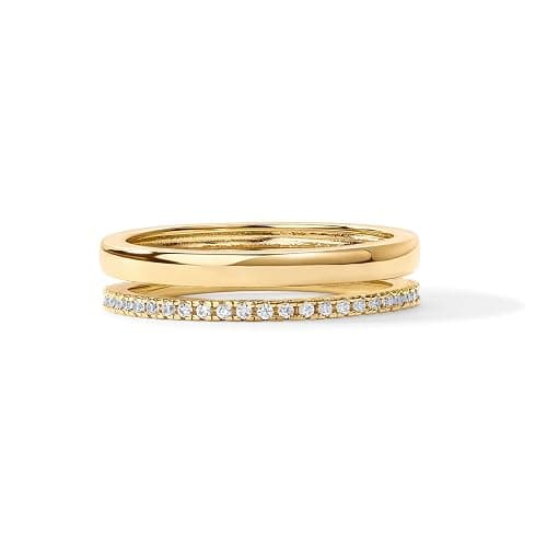 PAVOI 18K Gold Plated Cubic Zirconia Dual Stacking Rings for Women | Gold Eternity Band for Women | Thumb Ring thumbnail 3