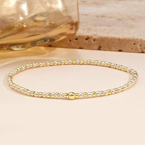 SHINUS BOHO 14K Gold Plated Beaded Bracelets Stack Set for Women,Stretch Boho Ball Jewelry Friendship Trendy thumbnail 5