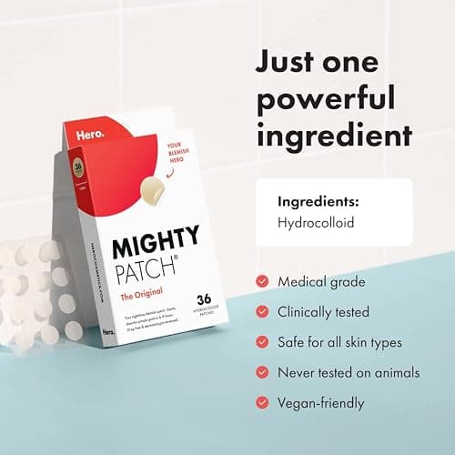 Mighty Patch™ Original patch from Hero Cosmetics - Hydrocolloid Acne Pimple Patch for Covering Zits and Blemishes in Face and Skin, Vegan-friendly and Not Tested on Animals (36 Count) - 36 Count (Pack of 1) thumbnail 5