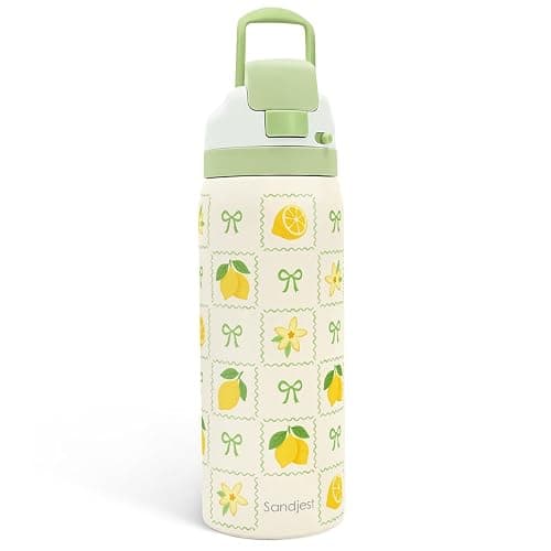 Lemon Stainless Steel Water Bottle, Vacuum Insulated, Push-Button Lid, 32 oz, Gifts for Women Girls Friends Teens Birthday Christmas - Image 1