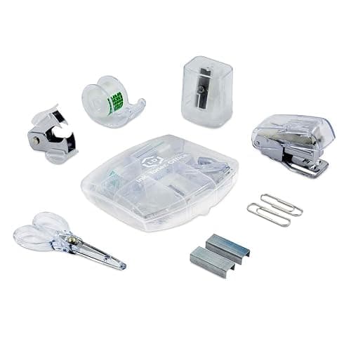 LD Products Clear Mini Office Supply Kit Portable Case with Scissors, Paper Clips, Tape Dispenser, Pencil Sharpener, Stapler & Staple Remover thumbnail 4