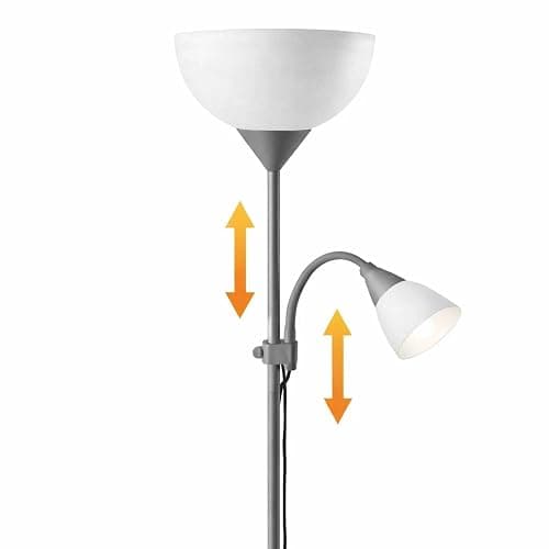 BURAKH Adjustable High Brightness Floor Lamp with 2 Reading Lights for Living Rooms, Bedrooms – Replace Halogen Standing Lamps with Efficient LED Office Lighting - Tall Pole (Grey) thumbnail 7