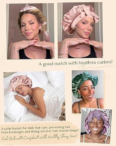 YANIBEST Silk Bonnet for Sleeping Women Adjustable Double Layer Satin Bonnet Reduce Friction Prevent Frizz Natural Curly Hair thumbnail 4
