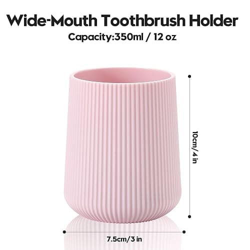 YAUKPH Pink Striped Toothbrush Holder for Electric Toothbrushes Bathroom Organizer Cup for Toothpaste Kids & Adults thumbnail 3