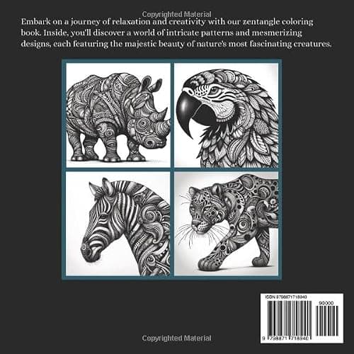 Intricate Wild Adult Coloring Book Vol 2: A Zentangle Animal Coloring Book for Stress Relief and Mindfulness thumbnail 2