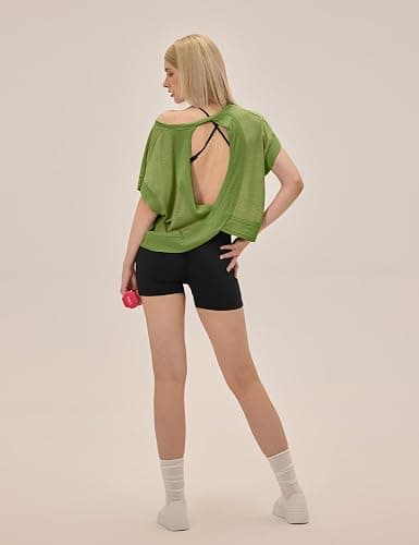 UNIANKIYA Open Back Workout Tops for Women Loose Fit Athletic Crop Tee Short Sleeve Gym Running Yoga Shirt thumbnail 2