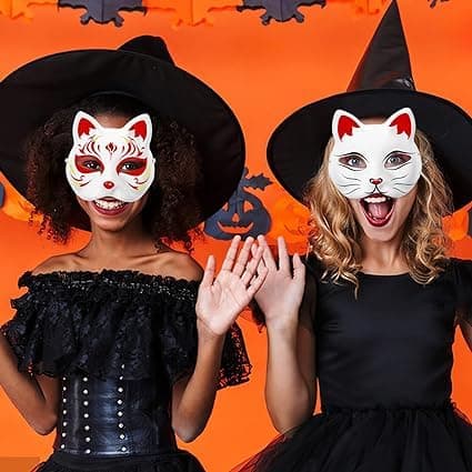 ChicRosa 5 Pcs Cat Masks White Paper Blank Hand Painted Masks Halloween Masquerade Costume Cosplay Accessories thumbnail 3