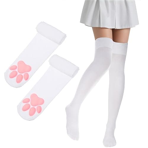 Lusofie Cat Paw Socks for Women Cute Thigh High Socks Kawaii Soft 3D Cat Sock Toe Beans Knee High Sock for Cosplay Halloween Party - Image 1