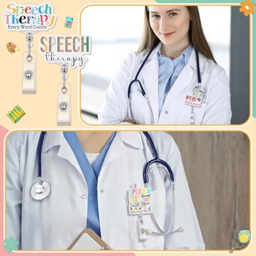 Geyoga 12 Pcs SLP Badge Reels Bulk Speech Therapist Gift Speech Therapy Badge Reels Cute Healthcare Retractable ID Badges Holder for Speech-Language Pathologist Assistant Gifts SLP Must Haves thumbnail 6