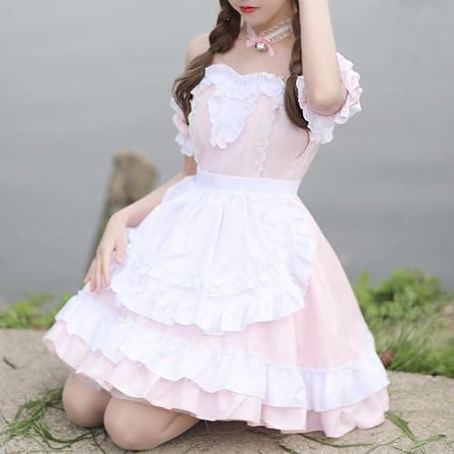 XYGJZ Sweet Lolita Dress for Women Off-Shoulder Ruffled Layered Maid Costume Cosplay Dress thumbnail 5