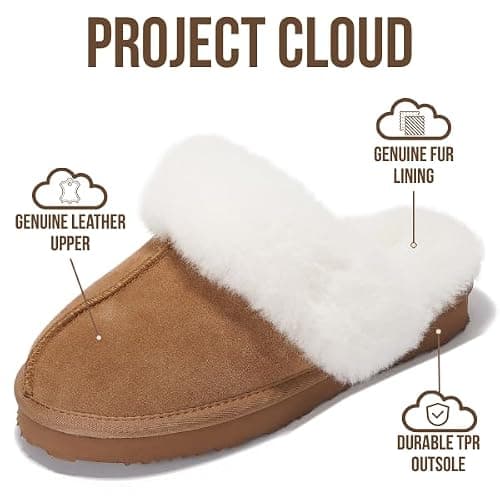 Project Cloud Genuine Leather Slippers for Women Footwear with Genuine Fur Lining Womens Clogs & Mule - Non-Slip Indoor/Outdoor Scuff Womens Slippers with Memory Foam Insole (Henka) thumbnail 2