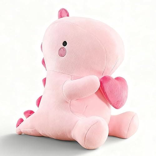 Fouvin Peluche Dinosaure Doudou avec Cœur - 30CM Mignon Dino en Tissu Coussin, Peluche Dinosaure Kawaii, Cadeau Dinosaure en Peluche pour Fille, Enfant, Amie, Saint-Valentin (Rose) - Image 1