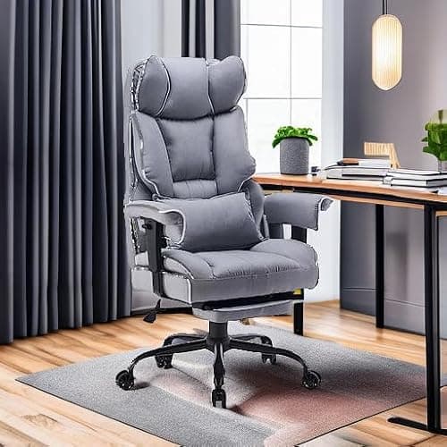Efomao Fabric Office Chair, Big and Tall Office Chair 400 lb Weight Capacity, High Back Executive Office Chair with Foot Rest, Ergonomic Office Chair for Back Pain Relief, Gray thumbnail 6