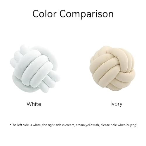 Ivory Knot Pillow Ball, Handmade Decorative Throw Pillow, Soft Round Knotted Cushion for Couch & Bedroom, Cute Home Decor, Braided Pillow for Living Room (7.87 Inches) thumbnail 4