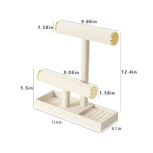 Pangkeep Jewelry Holder Stand,2 Tier Necklace Bracelet Organizer with Tray,Jewelry Displays for Selling Bangles Scrunchie Hair ties Watches and Chains (Beige) thumbnail 3