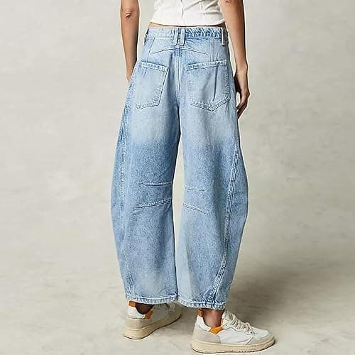 Mid Rise Barrel Jeans for Women Vintage Loose Wide Leg Cropped Denim Pants Y2k Baggy Boyfriend Jeans thumbnail 5