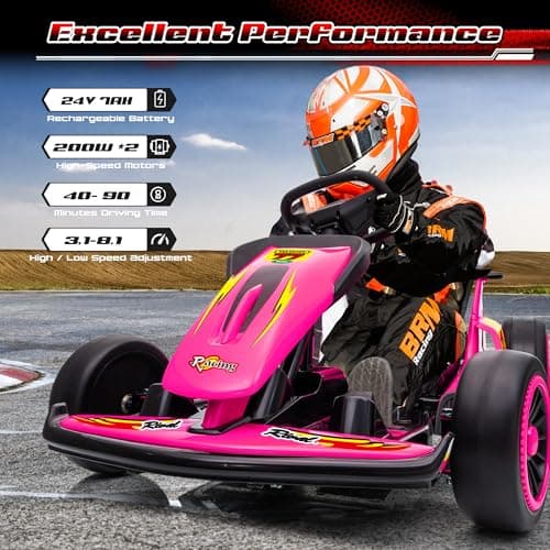 Leisrideon 24V Go Karts for Kids Ages 6-12, 400W Electric Go Kart with EVA Tires, Max Speed 8.1 MPH, High/Low Speed, Music, USB, Fast Drift Go-Kart Outdoor Ride on Toy for Boys Girls (Rose Red) thumbnail 2