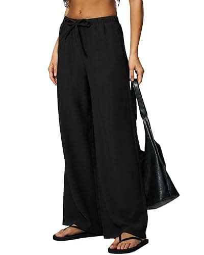 QINSEN Womens Wide Leg Palazzo Pants Wrinkle Resistant Flowy Drape Trousers | Inseam 28" / 29.5" / 31.5" , Side Pockets, Drawstring Elastic Waist, High Rise, Casual Loungewear, Airpot Travel Outfits thumbnail 2