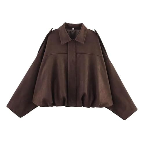 Women's Faux Suede Bomber Jacket Casual Lapel Pilot Jackets Oversize Long Sleeve Full Zip Fashion Travel Streetwear Outerwear - Image 1