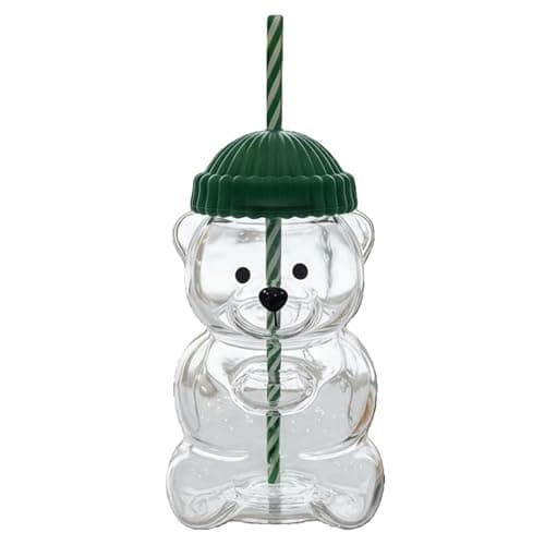 Nurnesy 20oz Cute Bear Straw Cup - Borosilicate Glass Baby Mug with Lid for Coffee, Milk & Tea Drinks - Image 1