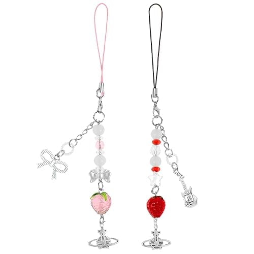 cioatu 1-4PCS Cute Phone Charms Aesthetic Y2K Cell Phone Charms Strap Pink Strawberry Butterfly Star PhoneCharm Y2K Accessories for Bag Keychain Airpods Camera Pendants Decor - Image 1