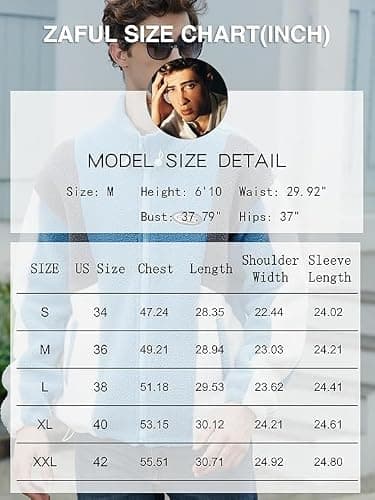 ZAFUL Men's Long Sleeve Zip Up Coat Faux Fur Ethnic Color Block Pullover Tops Pocket Drawstring Hem Oversized Outwear Jacket thumbnail 7