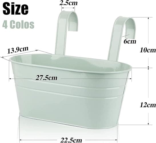 KAHEIGN 4 Pièces Métal Pots de Fleurs Suspendus, 27,5CM Grands Pots deFleurs Seau à Fleurs Suspendu avec Crochet Amovible pour Balcon Clôture Jardin Maison Décor (4 Couleurs) thumbnail 3