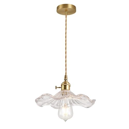 S-Cevada Pendelleuchte mit Glas Lotusblatt Lampenschirm, Industrial Vintage E27 Decken Hängelampe, Bauernhaus Esszimmer Kücheninsel Kronleuchter (Transparent) thumbnail 2