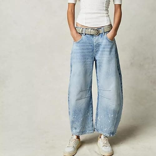 Mid Rise Barrel Jeans for Women Vintage Loose Wide Leg Cropped Denim Pants Y2k Baggy Boyfriend Jeans thumbnail 3
