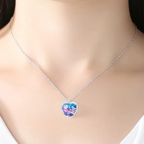Lifenanny Howling Wolf Plexiglass Necklace, Charm Unique Heart Pendant Necklace with Silver Long Chain, Personalized Jewelry Gifts for Men Women, Metal, No Gemstone thumbnail 5
