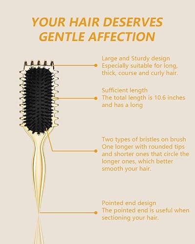 Curl defining brush, Curl Hair Brush, Curl Define Styling Brush, for Combing and Shaping Men's and Women's Curls boar bristle hair brush-Gold plating thumbnail 7