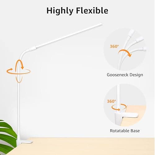 Lepro Small Desk Lamp with Clamp, LED Reading Lamps with 450LM, 3 Color Modes 10 Brightness, Dimmable USB Clip on Desk Light with Gooseneck Swing Arm for Nail, Home Office and Dorm (White) thumbnail 8