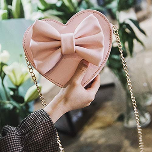 Goclothod Girls Bowknot Mini Coin Purse Heart Shape Cross Body Handbag Shoulder Bag Wallet Light Pink - Light Pink thumbnail 3
