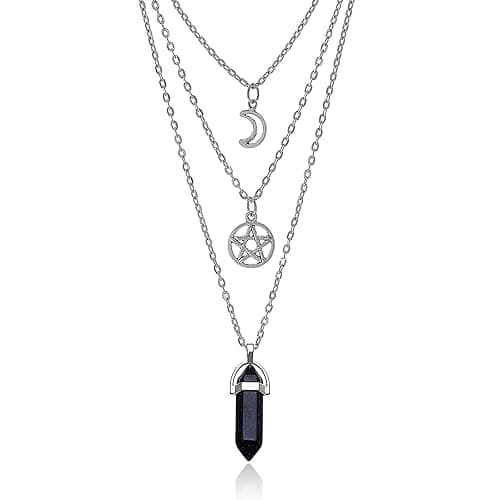 YUNCHONGuk Moon Pentagram Necklace Gothic Necklace for Women Multilayer Healing Crystal Necklaces for Women Girl Valentine's Day Mothers Day Gifts - Image 1