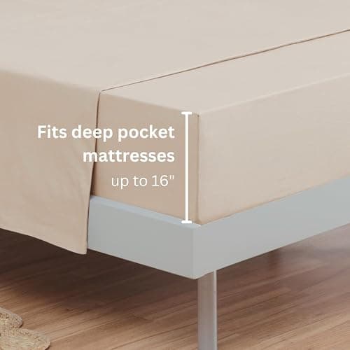 Venice Home 100% Cotton Fitted Sheet Only - Deep Pocket up to 16inch - All-Around Elastic - T-Shirt Fabric Jersey Knit - Extra Soft - Easy Fit - All Season - Comfy (Beige, Full) thumbnail 4