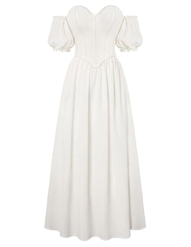 Scarlet Darkness Women Off Shoulder Corset Dress Sweetheart Fishboned Puff Sleeve Renaissance Dress - Image 1