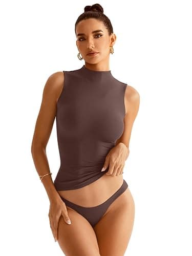 EasyGala Women Sleeveless Mock Turtle Neck Tops Double Lined Fitted Tank Tops Basic T Shirts 2025 thumbnail 4