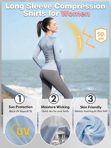 CL convallaria 4 Pack Women's Compression Shirt Cool Dry Long Short Sleeve Workout Athletic Tops for Yoga Gym Running thumbnail 4