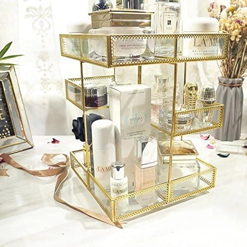 4-Tier Golden 360 Degree Rotation Cosmetic Organizer -Premium Spinning Perfume Tray,Large Capacity Beauty Display for Countertop,Vanity or Bathroom Dorm Room-Tempered Glass&Sturdy Metal thumbnail 7