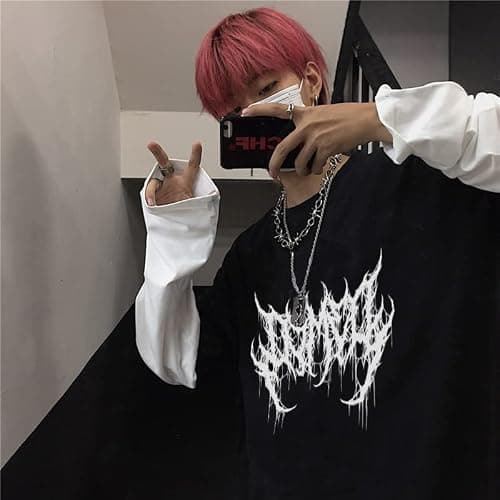 Goth Shirt Gothic Shirt Fake Two-Piece Alternative Clothing Goth Long Sleeve Top Grunge Clothes thumbnail 4