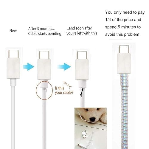 Cable Protector Animal Proof Wire Repair, Cord Protector for Pets Headphone Saver Spiral Cable Wrap Strain Relief, Cord Sleeve for Phone Cable USB Date Cable, 60 inches, 2 pcs, Silver-Green-Yellow thumbnail 5