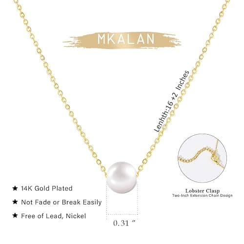 Pearl Necklaces for Women,14K Real Gold Plated Dainty Cute Pearl Necklace for Women Handmade Pearl Chain Necklace Everyday Jewelry Gift thumbnail 5
