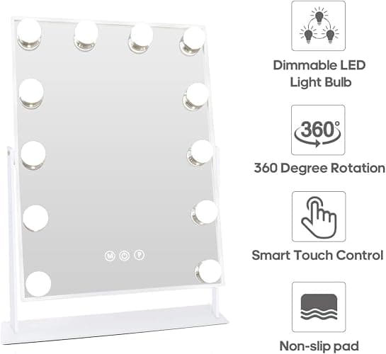 Leishe Hollywood Vanity Mirror with Lights, Lighted Makeup Mirror with 3 Color Lighting Modes & 12 LED Blubs, 360 Degree Rotationand 5X Detachable Magnification(White) - B-vanity Mirror With 12 Blubs thumbnail 5