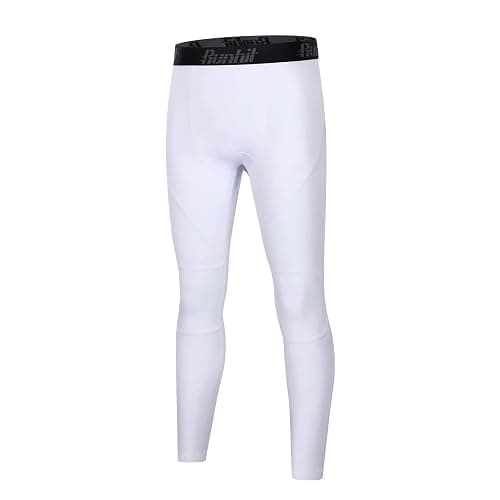 Runhit Boys Compression Leggings Youth Athletic Tights Basketball Compression Pants Boys Base Layer Pants Sports Legging - Small - White - Image 1