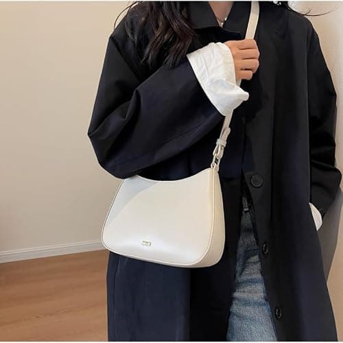 Aucuu Handtasche Damen, Umhängetasche Damen Klein Handtasche, Y2K Crossbody Bag, PU Leder Schultertasche, Mini Hobo Bag Retro Achsel Tasche, Shoulder Bag für Dating Party Einkaufe - #4 Weiß thumbnail 6