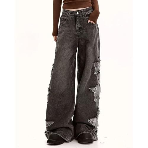 PEAINJ Star Jeans for Women Girls Baggy Cute Patchwork Denim Pants Y2k High Waisted Jeans Grunge Aesthetic Clothes thumbnail 2