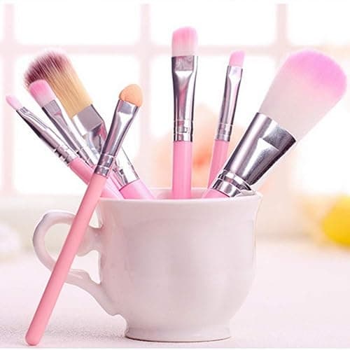 Pimoys Children Makeup Brushes, 7Pcs Makeup Brush Set Foundation Eyebrow Eyeliner Brush Cosmetic Concealer Brushes for Kids Girls, Women trave - Pink with case thumbnail 3