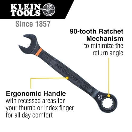 KLEIN TOOLS 69408G Ratcheting Combination Wrench Set, SAE, 8-Piece, 5/16 to 3/4-Inch, Steel Alloy, Foam Pouch, 90-Tooth thumbnail 2