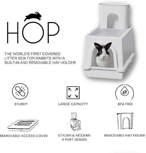 Rabbit Litter Box, Less Mess with Built-in Hay Feeder Designed for Rabbits/Bunnies. Includes Removable Cover and Pan. Dishwasher Safe and BPA-Free. Cat, Guinea Pig and Chinchilla Friendly Too. thumbnail 2