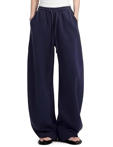 FACDIBY Womens Barrel Sweatpants Fleece Lined Wide Leg Sweat Pants Cotton Elastic Waisted Trousers with Pockets